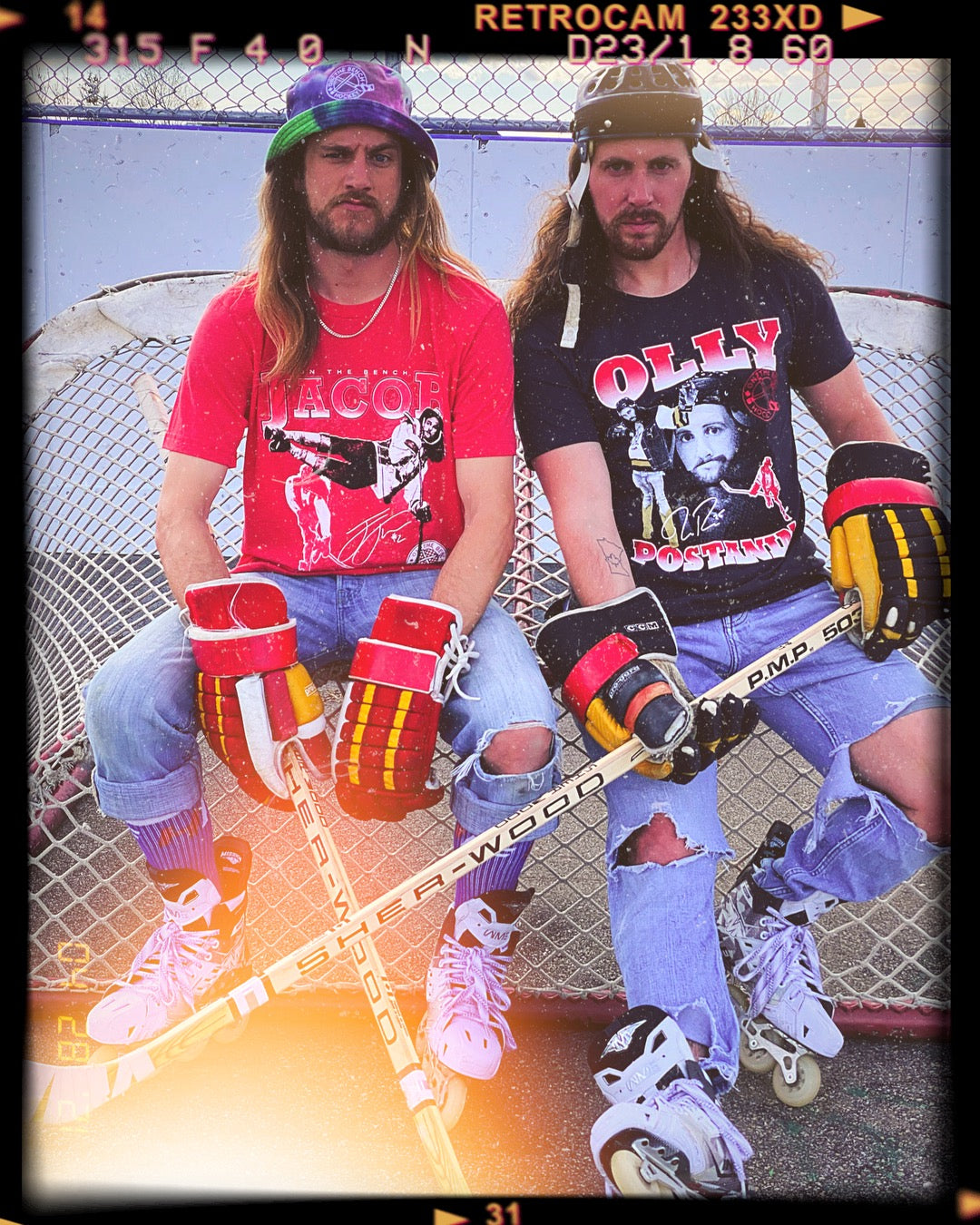 olly and jacob on the bench rock retro tees
